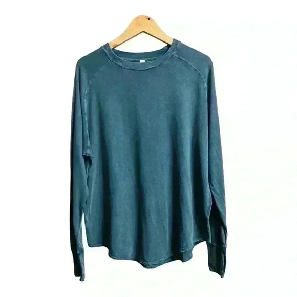 Z by ZELLA- VINTAGE WASH RELAXED LONG SLEEVE TEE IN TEAL SEAGATE, Medium - Picture 3 of 9